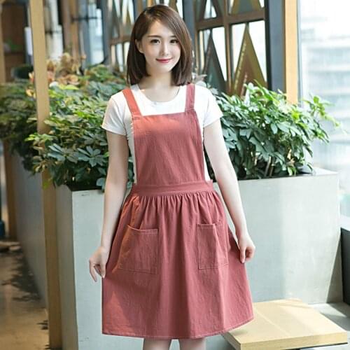 Women Skirt Style Home Cooking Apron Dress Cotton With Pockets Restaurant Florist Nail Shop Kitchen Aprons Gardening Pinafore