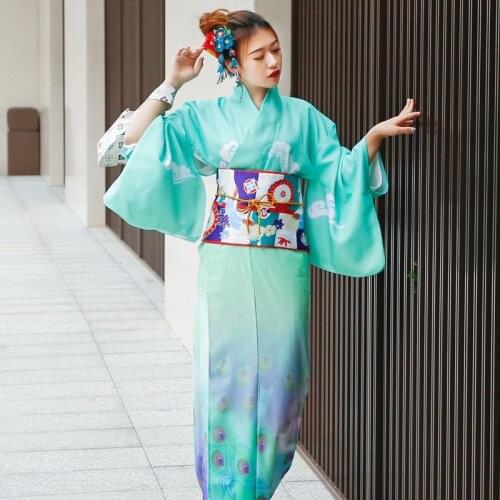Traditional Japanese Kimono Woman Floral Fashion Haori Clothing With Belt Spring Oriental Party Photography Clothes For Lady