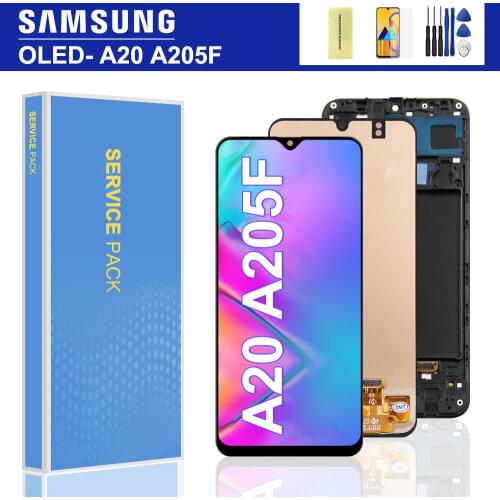 6.4'' Super AMOLED For Samsung Galaxy A20 A205 SM-A205F A205FN LCD Display Touch Screen With Frame Digitizer Assembly