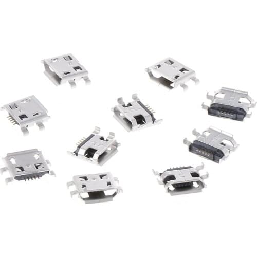 10 Pcs Micro USB Type B 5 Pin Female SMD 4 Pin Legs DIP Socket Connector L15