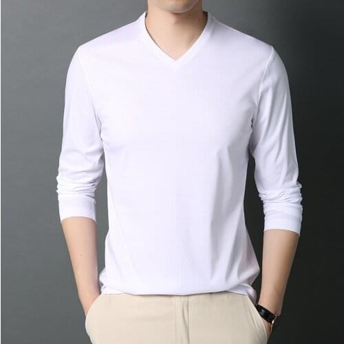 100% Mercerized Cotton Ultra Soft Thermal undershirt long sleeve v neck sexy underwear men white black winter clothes man brand