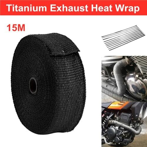 15M/20M Roll Heat Shield Motorcycle Exhaust Thermal Tape Header Pipe Heat Wrap Tape Thermal Protection With Stainless Ties