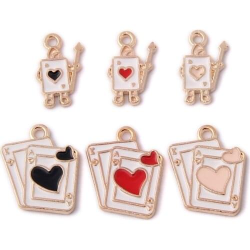 20Pcs/lot Cartoon Playing Card Enamel Charms Pendant Dangle Charm Ornaments for Women Bracelet Earrings Jewelry Making