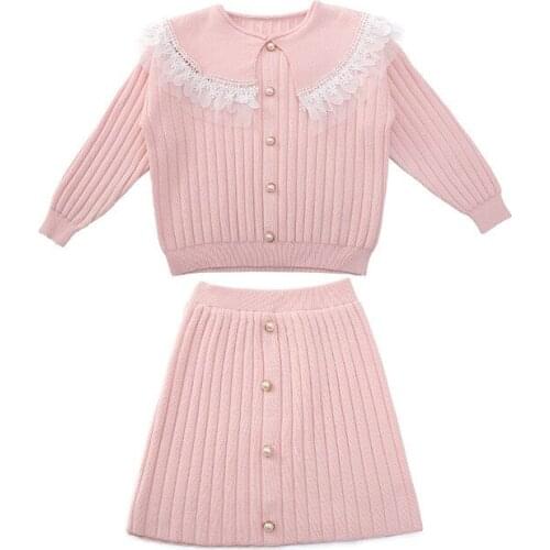 2021 Girls Clothes Sets Sweater + Skirt Girls Outfits Autumn Knitted Clothes For Girls Patchwork Childrens Clothing