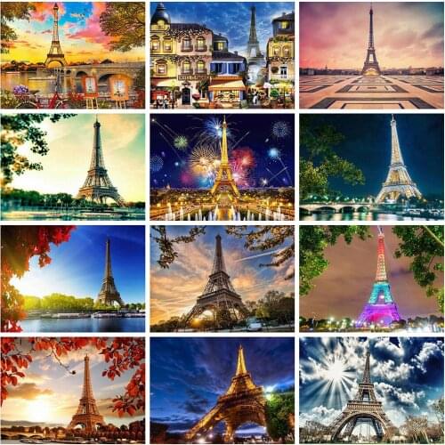 5D Round Diamond Painting Diamond Setting Eiffell Tower Scenery Full Square Diamond Mosaic Embroidery Paris Picture Cross Stitch
