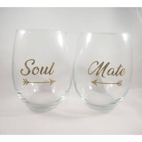 9pcs Soul & 9pcs Mate /set arrow Gold colour Wine Glass Sticker Family Couples wedding Party decor Stemless Glass decal EB013