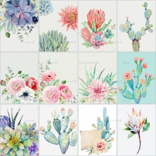 5D DIY Full Square Diamond Embroidery Succulent Plants Diamond Painting Cactus Rhinestones Mosaic Flower Cross Stitch Home Decor