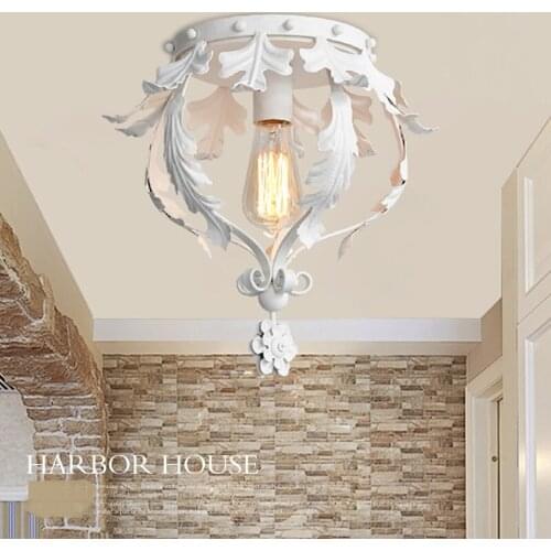 American village iron ceiling lamp single head white corridor balcony Nordic creative entrance bedroom ceiling lamp LU7293