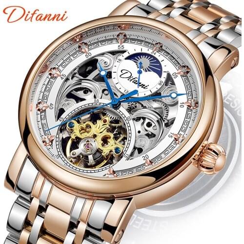 Brand Tourbillon Watch Hollow Perspective Automatic Mechanical Luminous Moon Phase Multifunctional High-End Business Men Watches