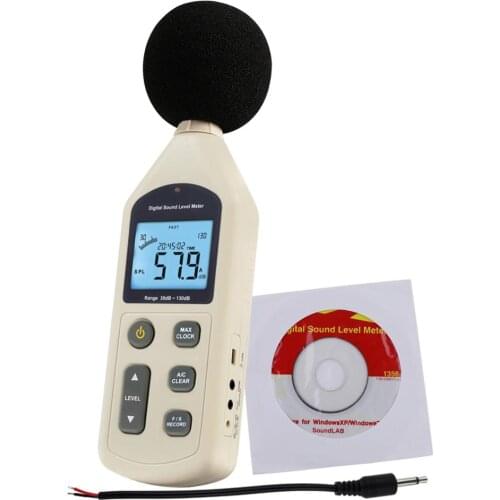Digital Audio Decibel Meter Sound Level Tester Noise Level Volume Measuring Instrument 30~130dBA Data Recording Self-Calibrated