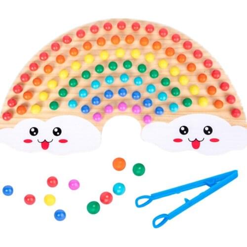 Baby Wooden Toys Montessori Rainbow Board Clip Beads Matching Color Games Early Educational Grip Fine Motor Training Sensory Toy