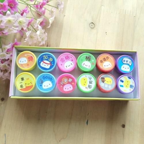 DIY Creative12 Pack Student Plastic Stamp Color Colorful Childrens Educational Toys Awards Chapter