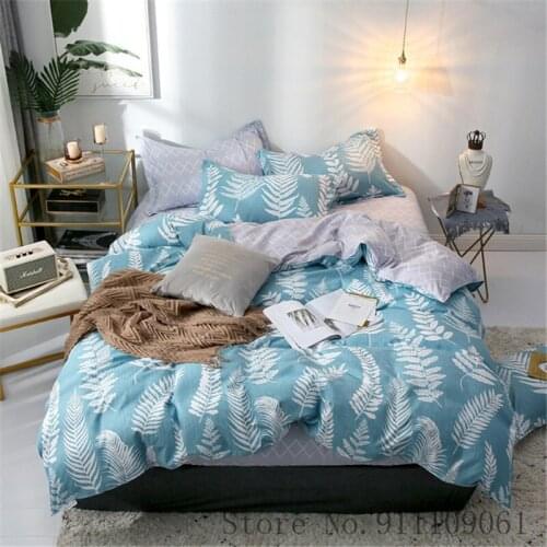 Home Textile Light Blue Gray Leaf Pattern Bedding Sets Bed Sheet Duvet Cover Pillowcase Children and Adult Bed Linen Bedclothes