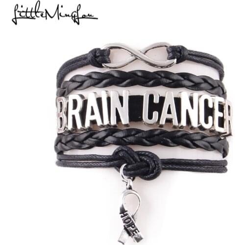 Little MingLou Infinity hope Brain Cancer Bracelet Ribbon Charm Awareness leather wrap men bracelets & bangles for Women jewelry