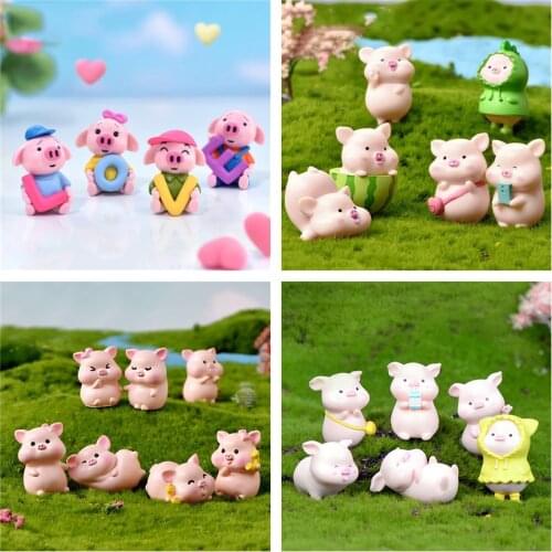 Mini Cute Pig Figurine Fairy Garden Dollhouse Decor Micro Landscape Animal Piggy Miniature Figurine Table Desk Bonsai Ornament