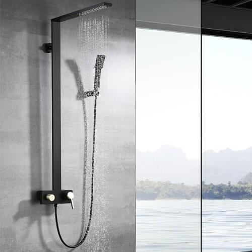 Bathroom Shower Panel Kit Brass Faucet Wall Mounted Water Waterfall Shower Set Faucet Hotel Bathtub Mixer Taps