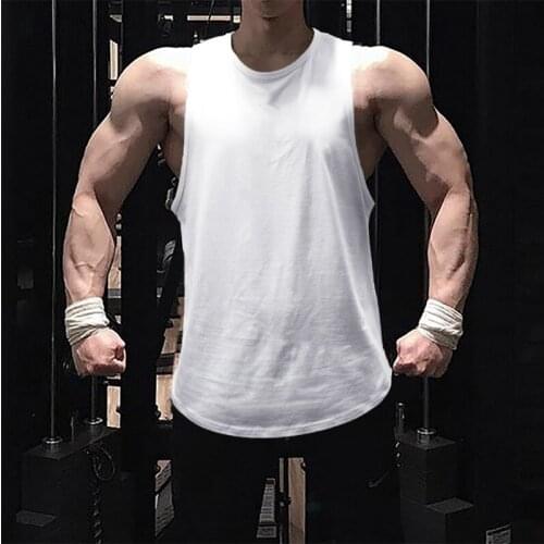 New Fashion Mens Bodybuilding Cotton Tank top Gym Fitness Vest Sleeveless Shirt Summer Plain Casual Workout Clothing