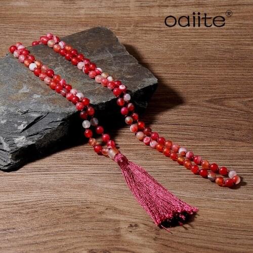 OAIITE 108 Mala Beads Necklace Natural Stone Necklace Knotted Jewelry Rosequartz Tassel Meditation Necklaces Best Gift