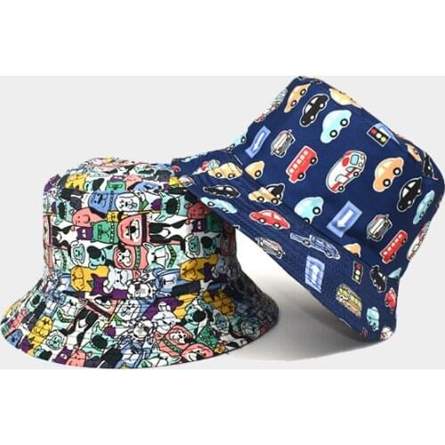 Character Painting Cartoon Hats Summer Mens Cap Fashion Print Bucket Hat Flat Top Fisherman Sun Hats Womens Summer Panama