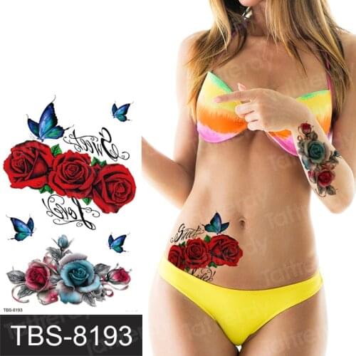 Transfer Flower Temporary Tattoos Stickers Waterproof Rose Floral Body Art Tattoos Butterfly Fake Tattoo Sleeves Paste Decal