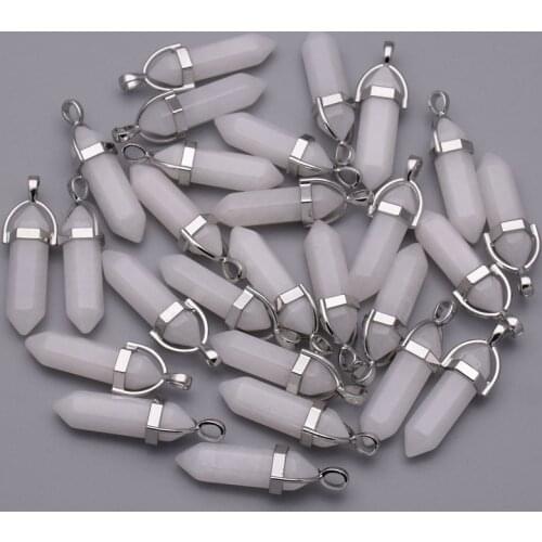 Fashion White marble natural stone crystal pillar Pendants & necklaces for making Jewelry 24pcs/lot charm pendant Free shipping