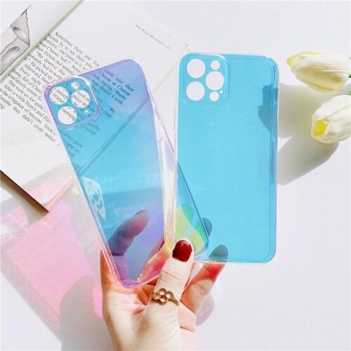 Clear Purple Transparent Phone Case for iPhone11 Pro Max 12 6 6s 7 8 Plus X XS XR Gradient Rainbow Soft Silicone Cover Funda