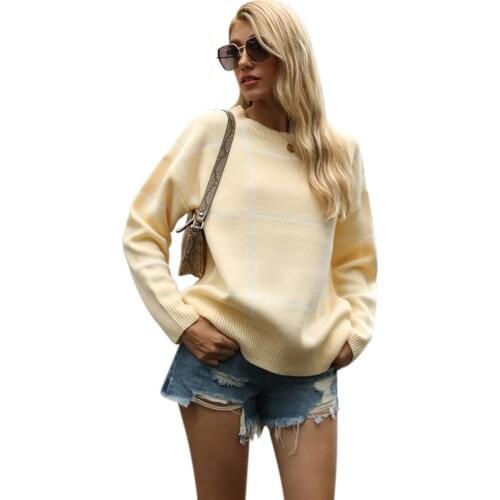 European and American new products for fall/winter plaid pullover womens casual pullover sweater