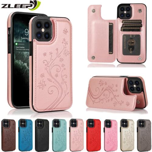 Leather Case For iPhone 12 Mini 11 Pro X XS Max XR SE 2020 6 6s 7 8 Plus 6cats Cards Holder Pouch Etui Flexible TPU Phone Cover