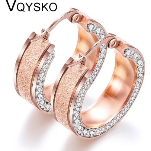 Gold Rose Gold Stainless steel Earring for Women Round White Crystal Cubic Zirconia Hoop Huggies Earrings for Women