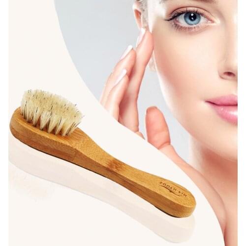 Face Cleaning Brush Burr-free Glowing Skin Boar Bristles Handheld Wooden Face Cleaning Brush for Beauty
