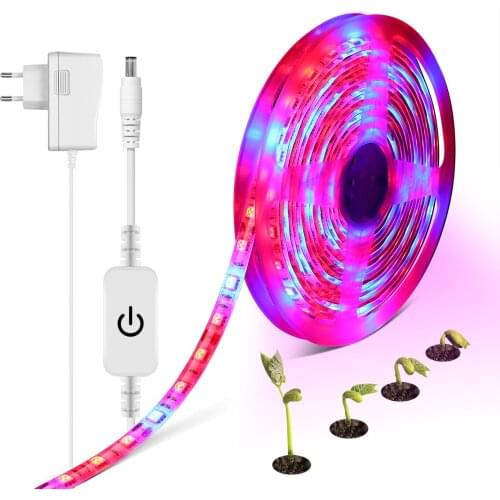 LED Waterproof Phyto Grow Lamp 5M Spectrum Phytolamps Light Strip Dimmable Touch Switch For Plants Flowers Greenhouse Hydroponic