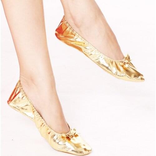 USHINE EU27-41 PU Top Gold Soft Indian Womens Belly Dance Shoes Ballet Leather Belly Ballet Shoes for Children for Girls