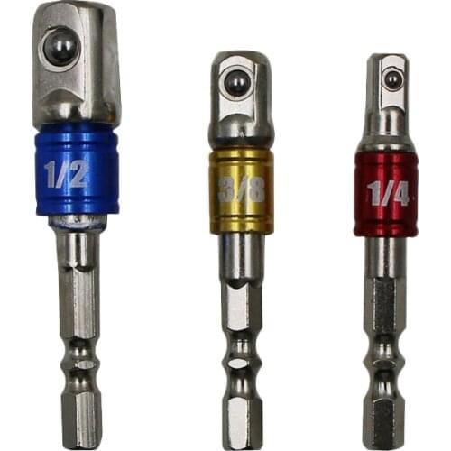 Colorful 3pcs/Set Hexagonal Shank Square Head Socket Extension Bar Electric Wrench Sleeve Head Connection Conversion Rod