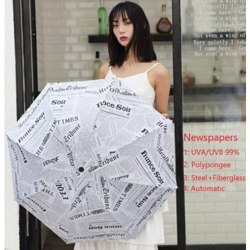 Windproof Double Automatic Folding Fashion Newspapers Umbrella 8 Bone Car Luxury Large Business Umbrella Rain Women Gift Parasol