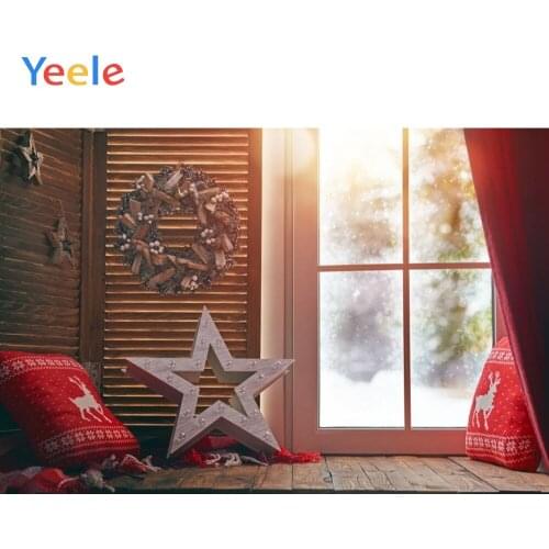 Yeele Christmas Backdrop Window Gift Star Pillow Winter Snow Photography Background Photo Studio Photobooth Shoot Photophone