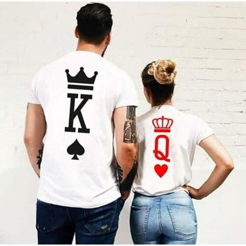 Women Couple King and Queen Crown Poker Printing T Shirt Summer Tumblr Funny Graphic T-shirt Tops Cloth New Men