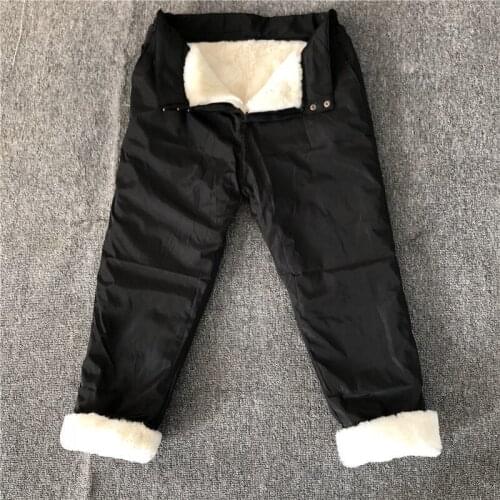 2021 Winter New Womens Sheep Shearing Double-faced Fur High Waist Genuine Leather Pants Elastic Warm Casual Trousers
