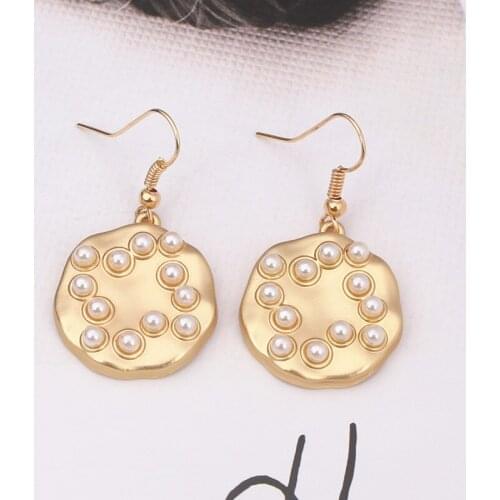 Retro Round Oval Gold Color Imitation Pearl Drop Earring for Women Simple Geometric Dangle Earrings Wedding Bride Jewelry Gift