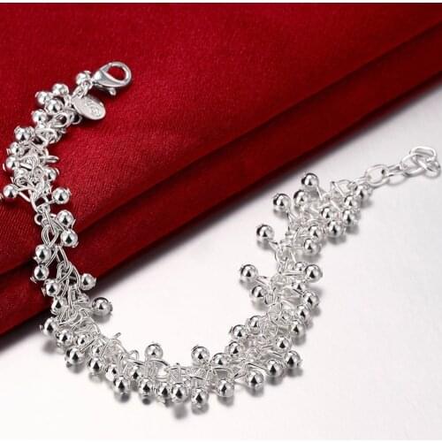 925 Sterling Silver Jewelry Beaded Bracelet for Women Girl Silver Round Ball Charm Bracelets