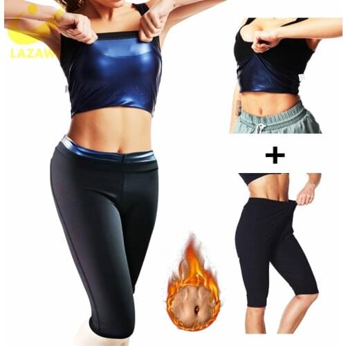 LAZAWG Women Sauna Suit Waist Trainer Vest Sweat Enhancing Body Shaper Pants Weight Loss Tummy Slimming Workout Tank Top + short