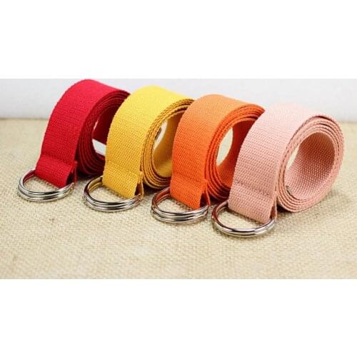 Simple Solid Cotton Canvas All-match Waist Straps Women Canvas Belt D Shaped Double Ring Buckle Waistband Fashion
