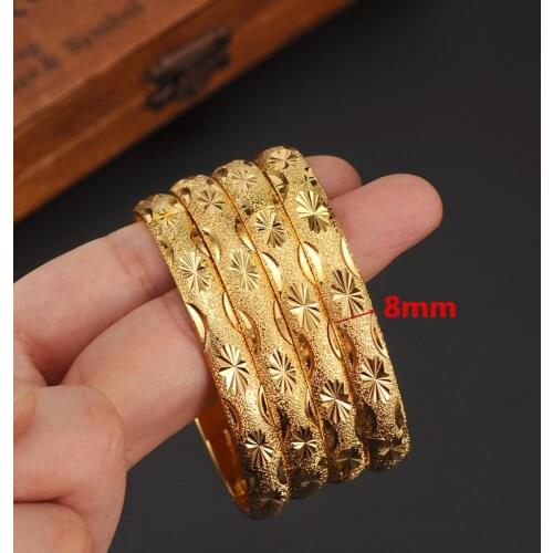 4pcs can open Gold Bangle for Women Gold Dubai Bride Wedding Ethiopian Bracelet Africa Bangle Arab Jewelry Gold Charm Bracelet