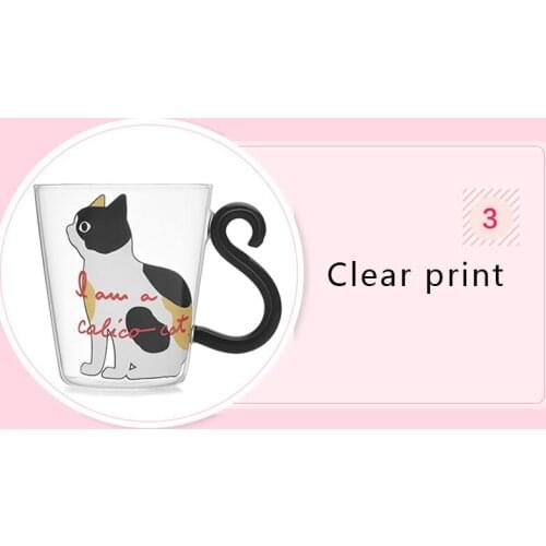 1pc 220ml Cute Cat Borosilicate Glass Milk Cups Coffee Cup Clear Water Juice Mug