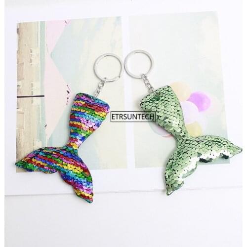 100pcs Mermaid Tail Sequins Key Chain Animal Keychains For Best Friend Car Bag Key Ring Birthday Gift