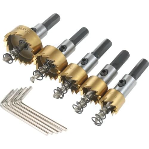 5pcs HSS Hole Saw Hole Opening Drills Expanding Drill Hole Saws & Adaptors with Separate Storage Case and Wrenches