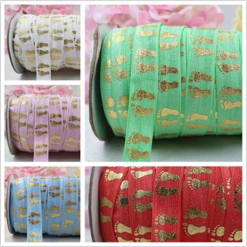 1659-6 , 5/8'' 16MM hot gold print Feet Elasticity ribbon , 10 yards DIY handmade hair accessories Material , free shipping