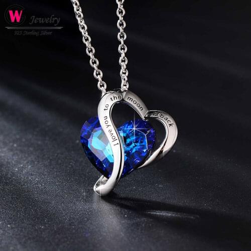 Brand Chic Cubic Zirconia Heart Shaped Pendant Necklace Blue Romantic Gift Female Jewelry For Girls Gift Crystal 2019 Pendants