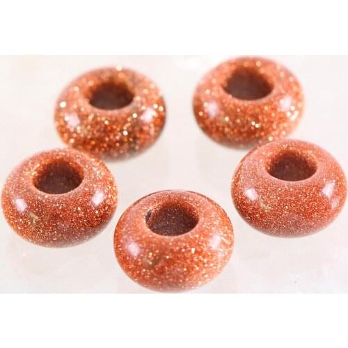 5Pcs Big Hole Beads Natural Stone 14mm Spacer Bead For Jewelry Making Earrings Women Men Ring Gem Golden Sandstone Bead K1021