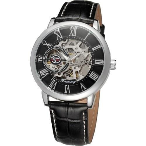 FORSINING Mens Fashion Retro Hollow Through Bottom Manual Mechanical Watch Casual Sports Waterproof Man Wristwatch Relogio
