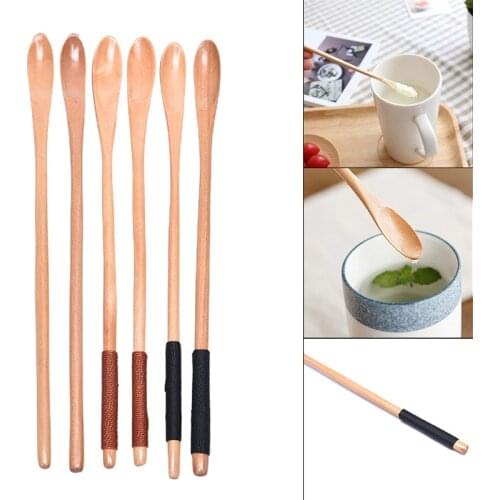 Long Handle Wooden Wood Spoon Coffee Honey Tea Stir Mix Kitchen Tool Scoop